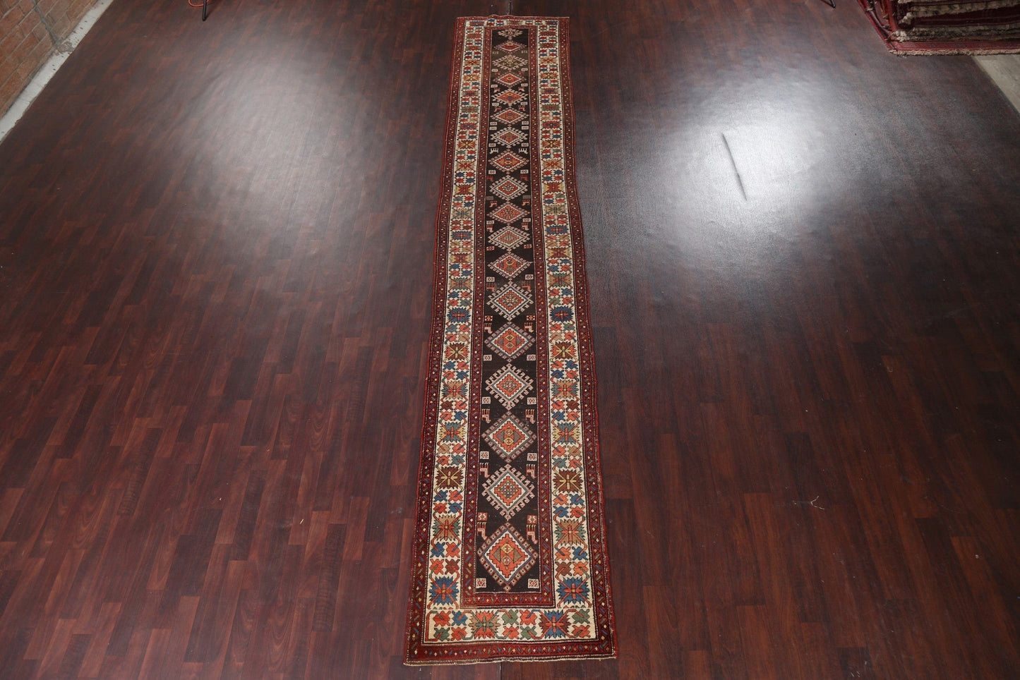 Pre-1900 Antique Wool Shirvan Vegetable Dye Runner Rug 3x17