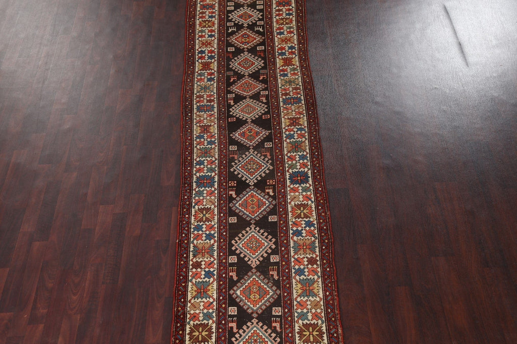 Pre-1900 Antique Wool Shirvan Vegetable Dye Runner Rug 3x17