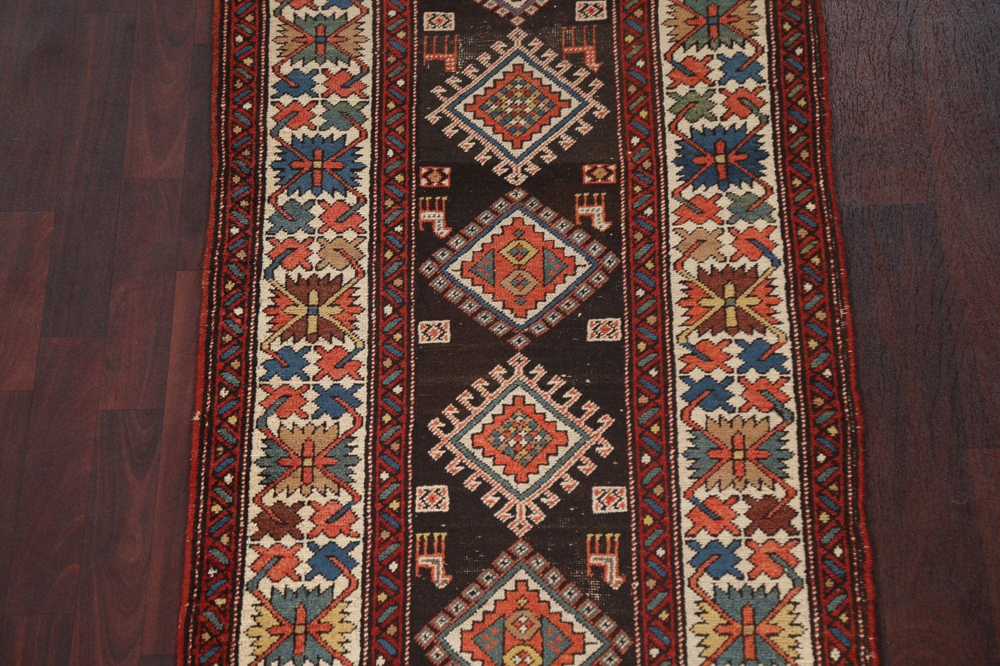 Pre-1900 Antique Wool Shirvan Vegetable Dye Runner Rug 3x17