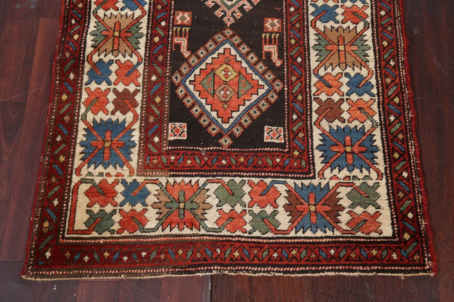 Pre-1900 Antique Wool Shirvan Vegetable Dye Runner Rug 3x17