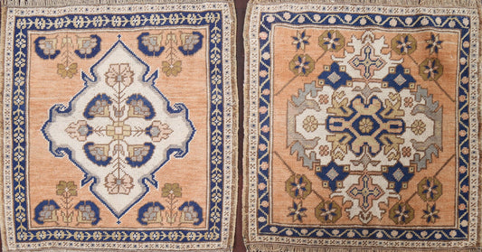 Set of 2 Handmade Oushak Square Wool Rugs 2x2