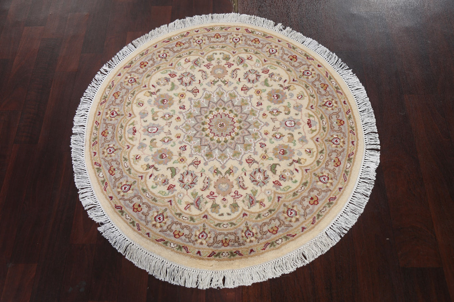 Vegetable Dye Wool/ Silk Tabriz Round Area Rug 3x3