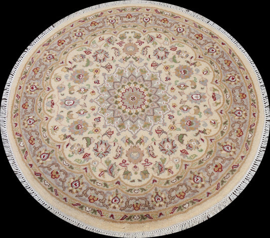 Vegetable Dye Wool/ Silk Tabriz Round Area Rug 3x3