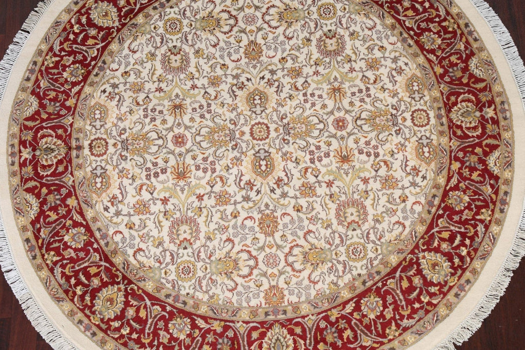 Vegetable Dye Wool/ Silk Tabriz Round Area Rug 6x6