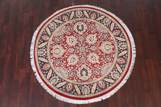 Vegetable Dye Wool/ Silk Tabriz Round Area Rug 5x5