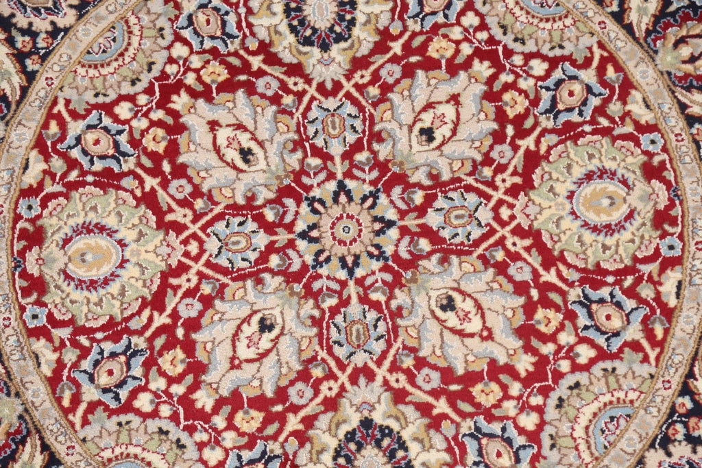 Vegetable Dye Wool/ Silk Tabriz Round Area Rug 5x5