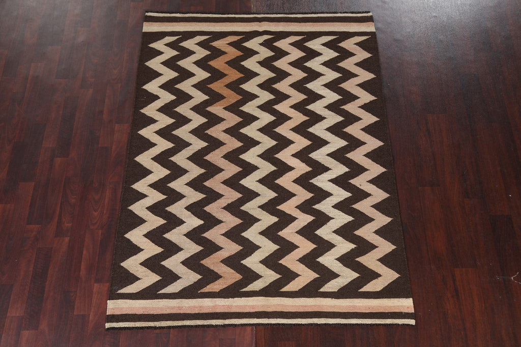 Chevron Style Kilim Natural Dye Area Rug 5x7