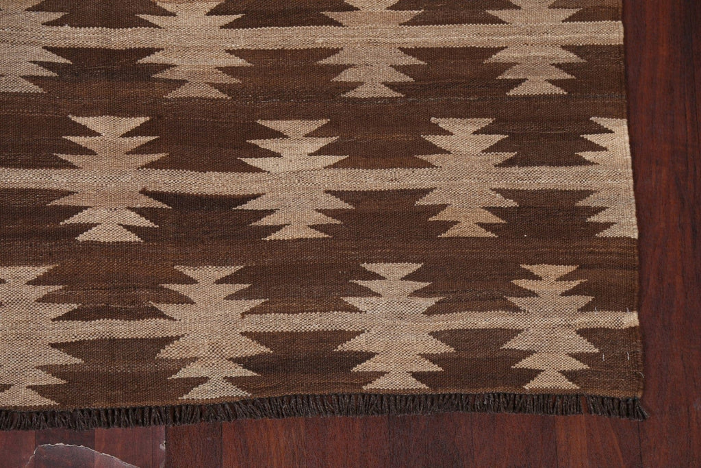 Natural Dye Brown Kilim Wool Area Rug 5x7