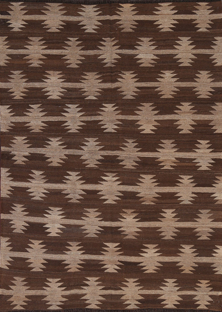 Natural Dye Brown Kilim Wool Area Rug 5x7