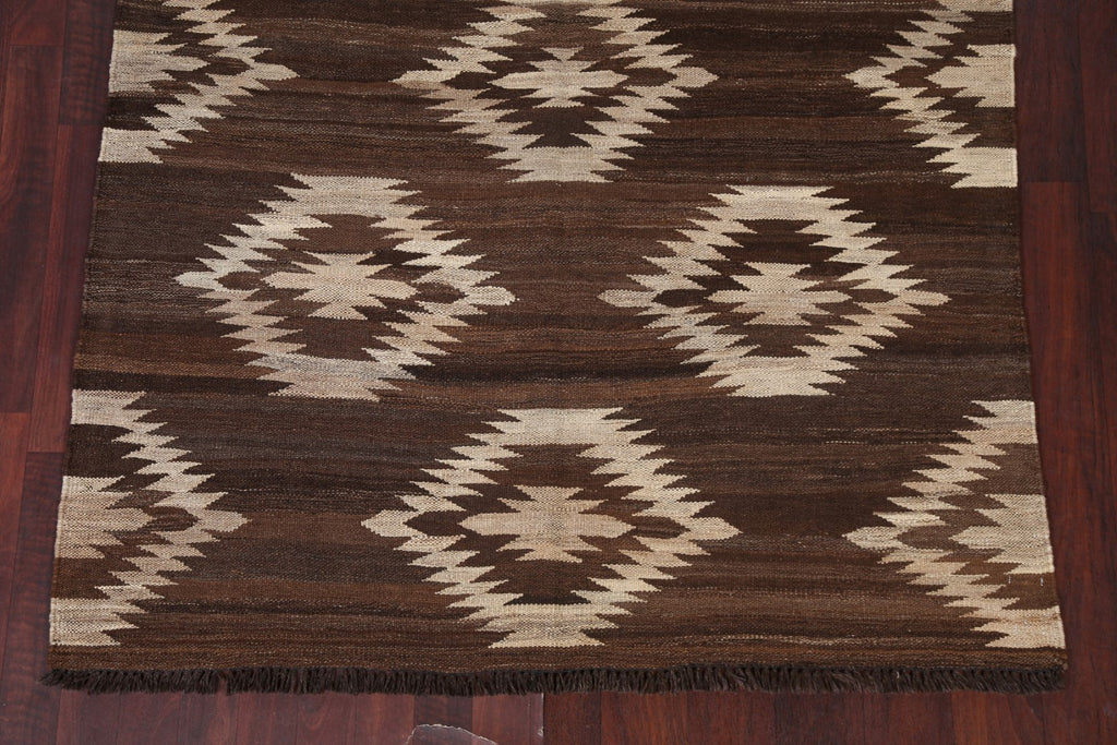 Natural Dye Brown Kilim Handmade Area Rug 5x6