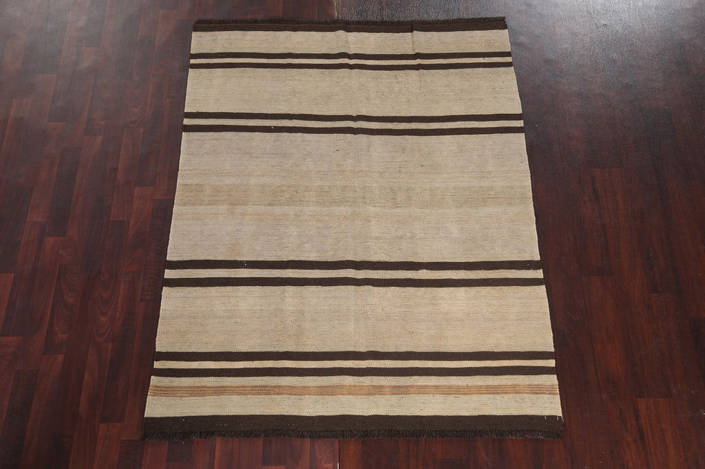 Natural Dye Stripe Kilim Flat Weave Area Rug 5x6