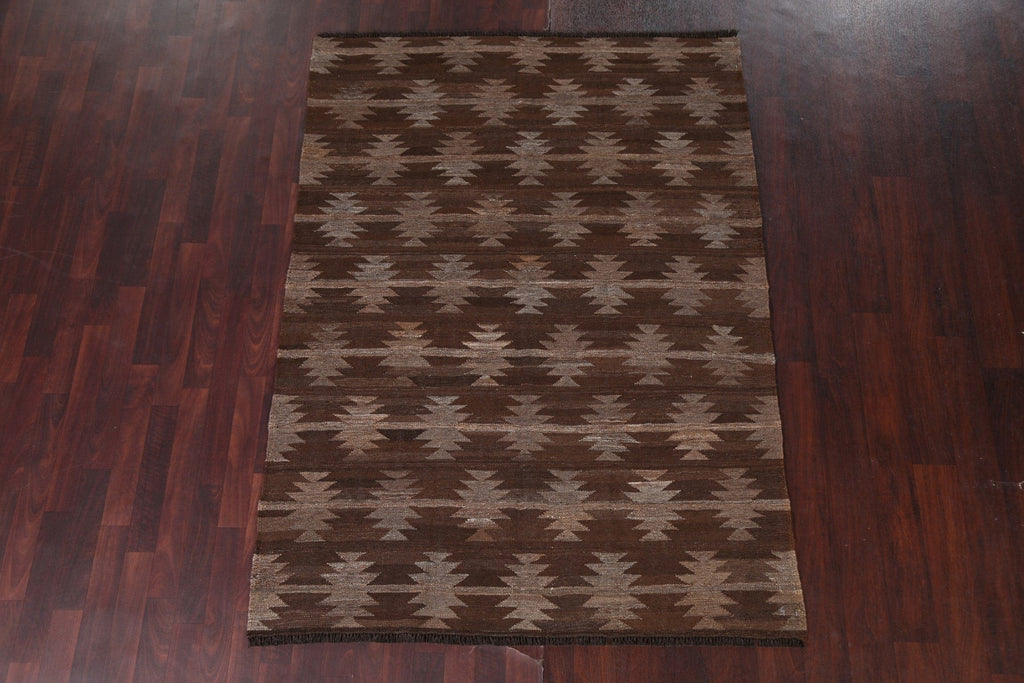 Natural Dye Brown Kilim Flat Weave Area Rug 5x7