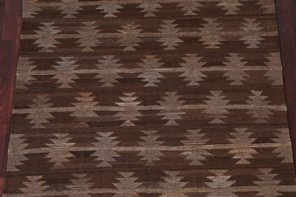 Natural Dye Brown Kilim Flat Weave Area Rug 5x7