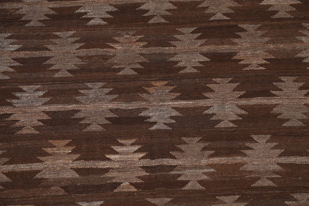 Natural Dye Brown Kilim Flat Weave Area Rug 5x7