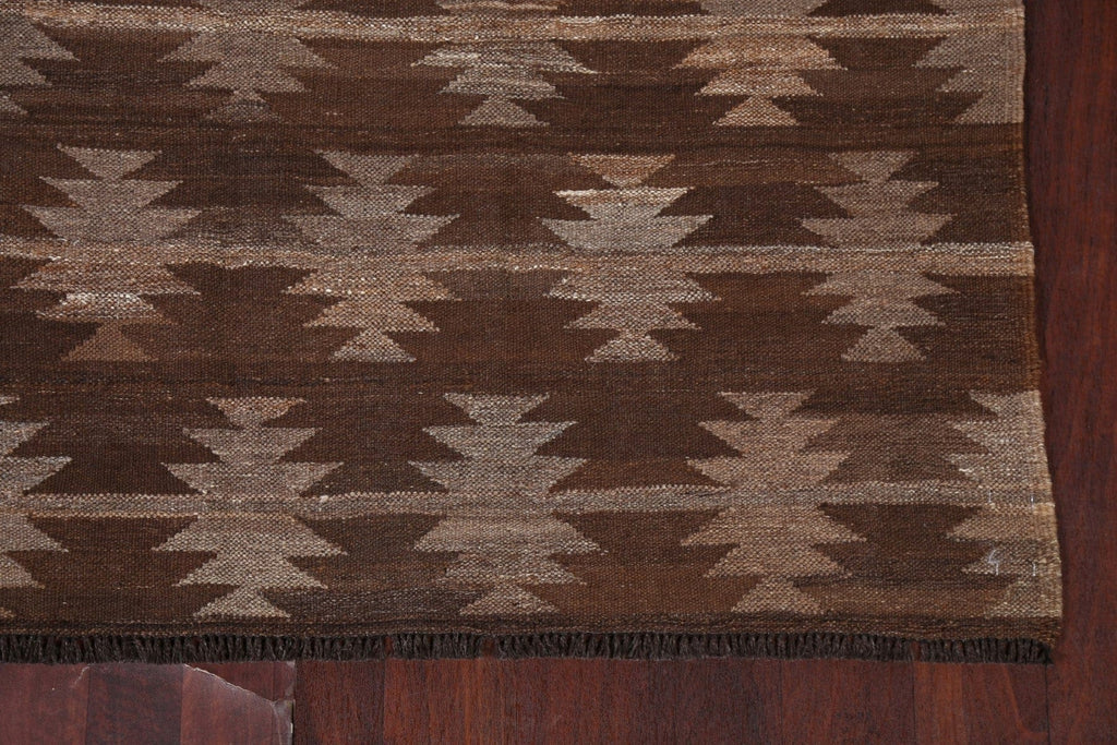 Natural Dye Brown Kilim Flat Weave Area Rug 5x7