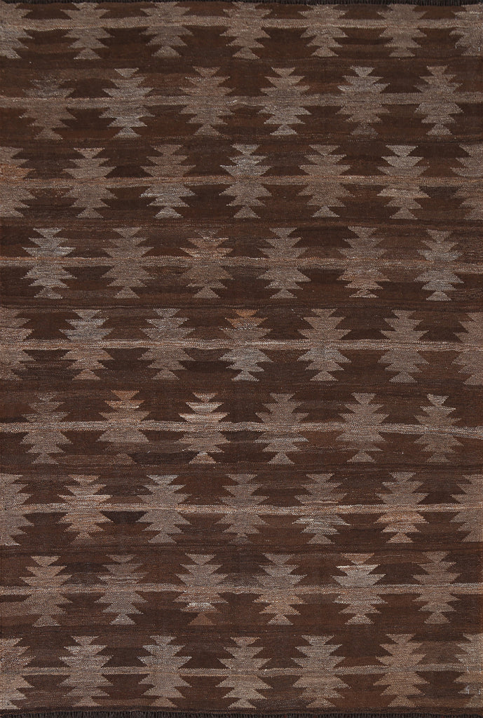 Natural Dye Brown Kilim Flat Weave Area Rug 5x7