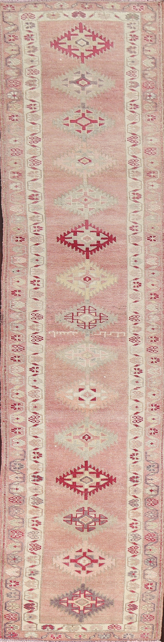 Handmade Geometric Oushak Wool Runner Rug 3x13