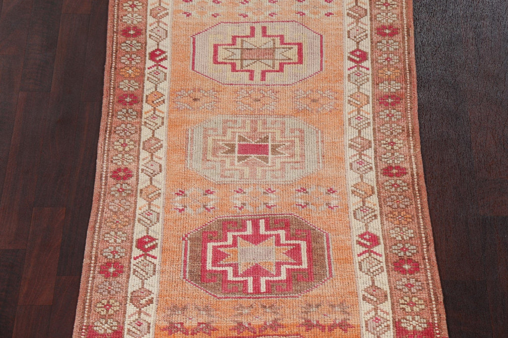 Geometric Wool Oushak Turkish Runner Rug 3x13