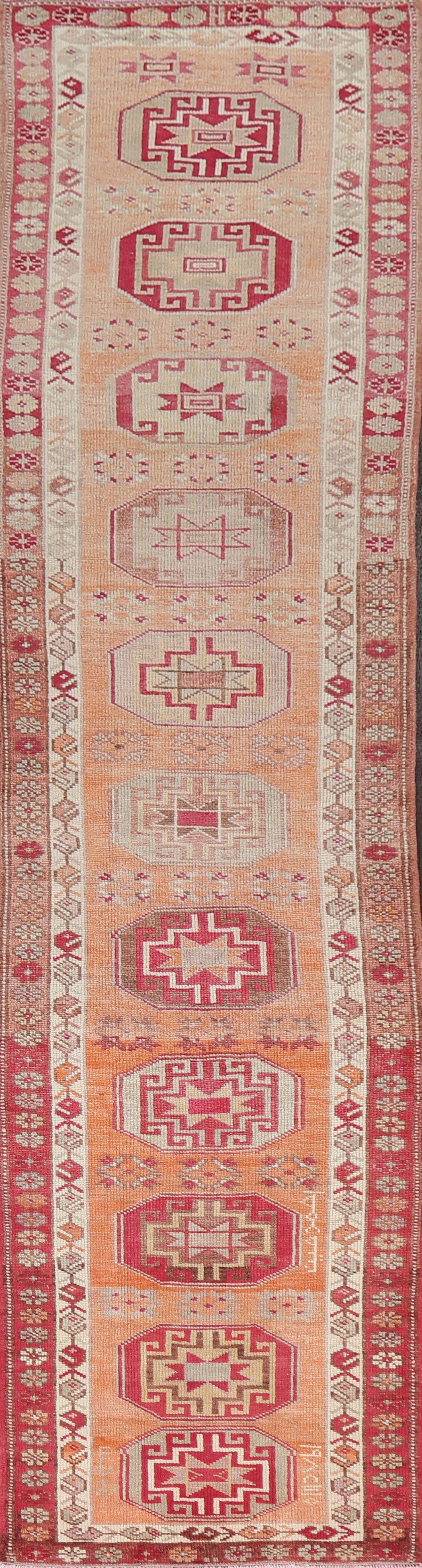 Geometric Wool Oushak Turkish Runner Rug 3x13