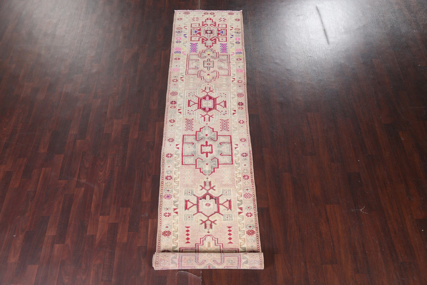 Geometric Wool Oushak Turkish Runner Rug 3x14