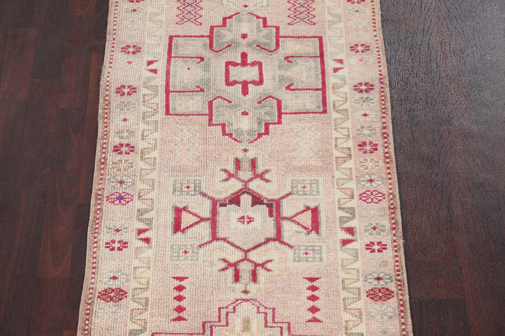 Geometric Wool Oushak Turkish Runner Rug 3x14