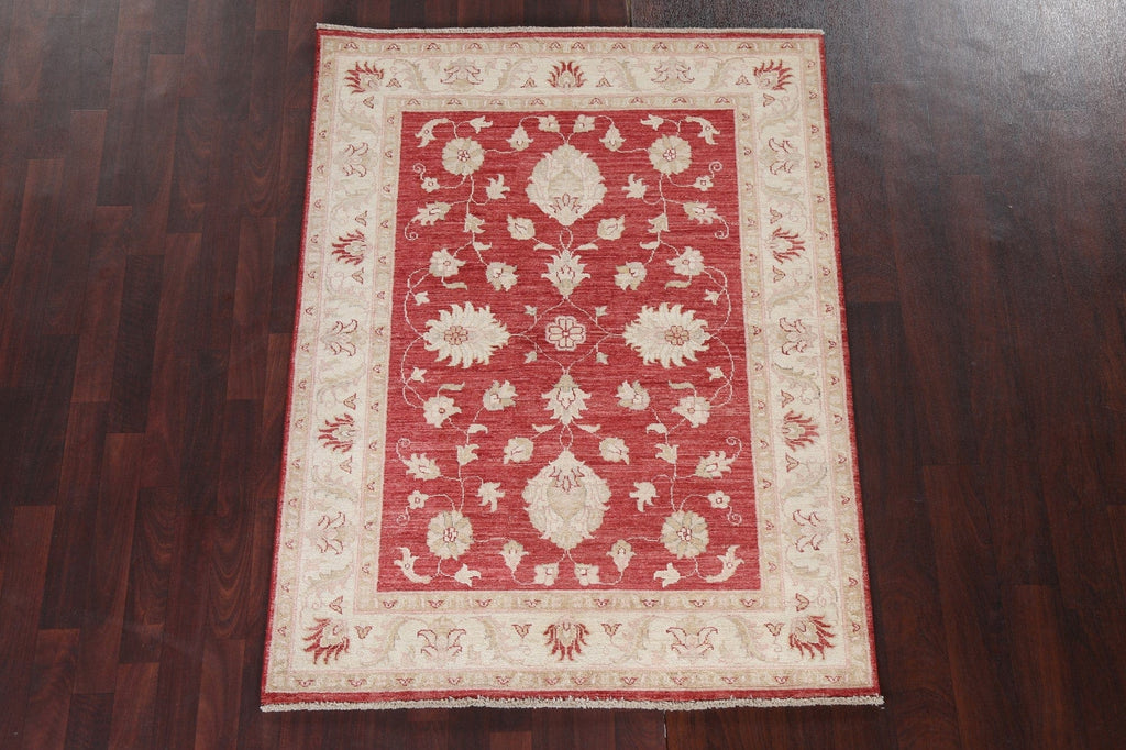 Vegetable Dye Red Chobi Peshawar Oriental Area Rug 4x5