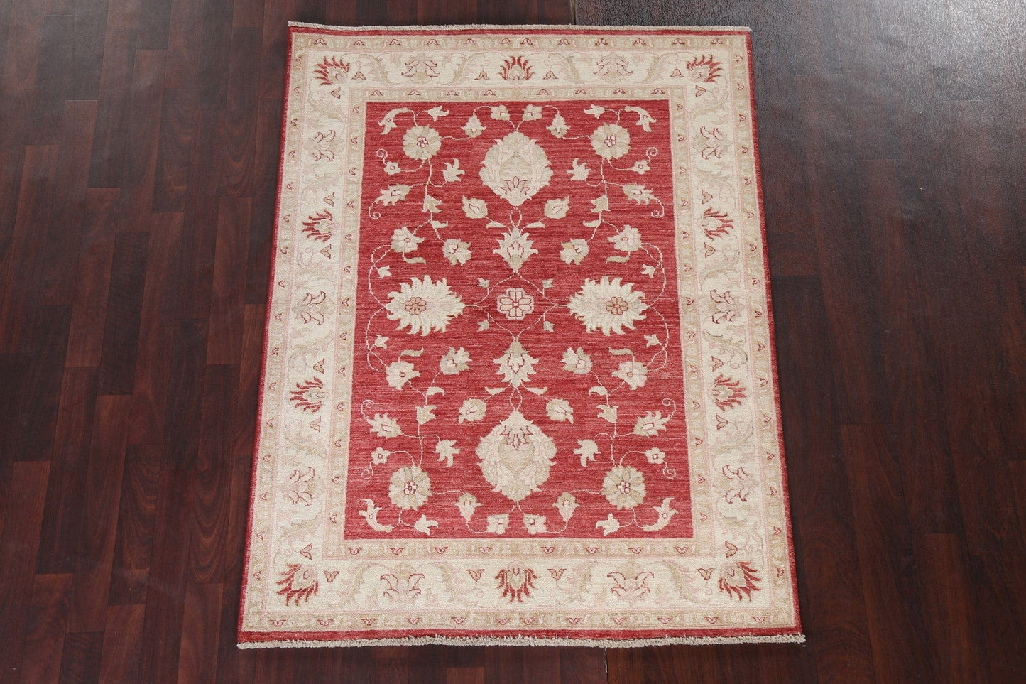 Vegetable Dye Red Chobi Peshawar Oriental Area Rug 4x5