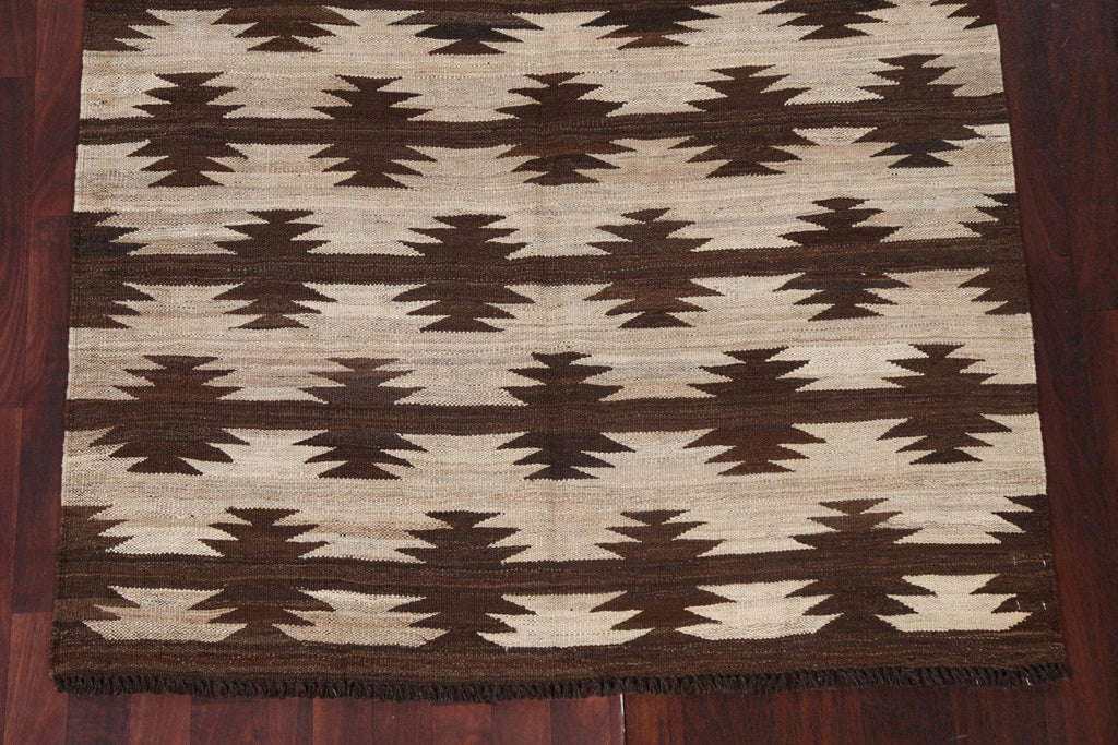 Natural Dye Wool Kilim Flat-Woven Area Rug 5x7