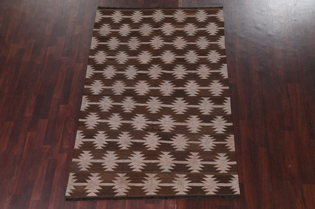 Natural Dye Wool Kilim Flat-Woven Area Rug 5x7