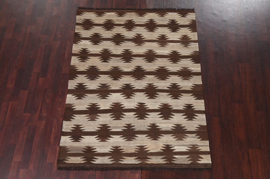 Natural Dye Wool Kilim Flat-Woven Area Rug 5x6