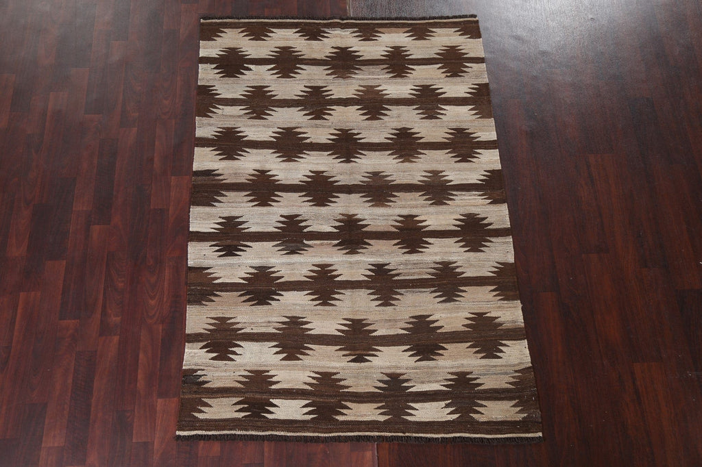 Natural Dye Wool Kilim Flat-Woven Area Rug 5x7