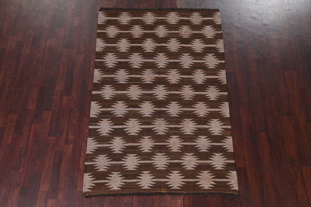 Natural Dye Wool Kilim Flat-Woven Area Rug 5x7