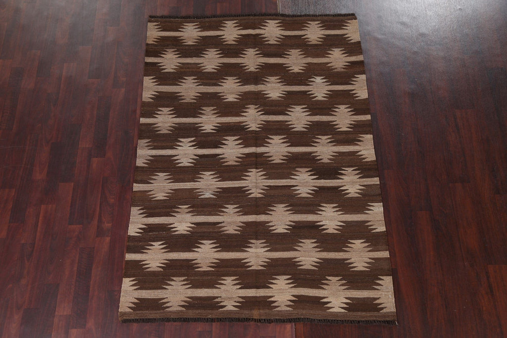 Natural Dye Wool Kilim Flat-Woven Area Rug 5x7