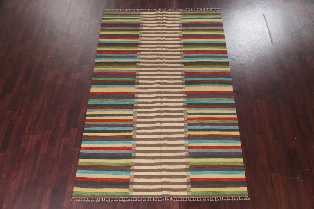 Flat-Woven Kilim Natural Dye Wool Area Rug 7x10