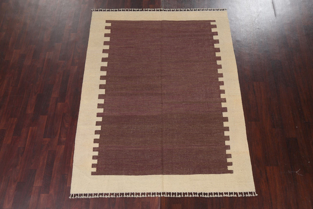 Flat-Woven Kilim Natural Dye Wool Area Rug 6x8