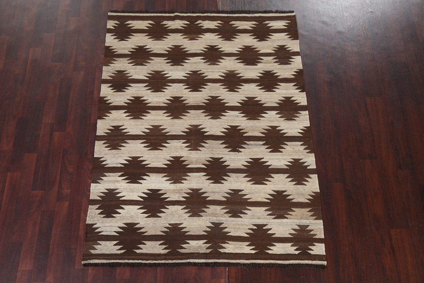 Flat-Woven Kilim Natural Dye Wool Area Rug 5x6