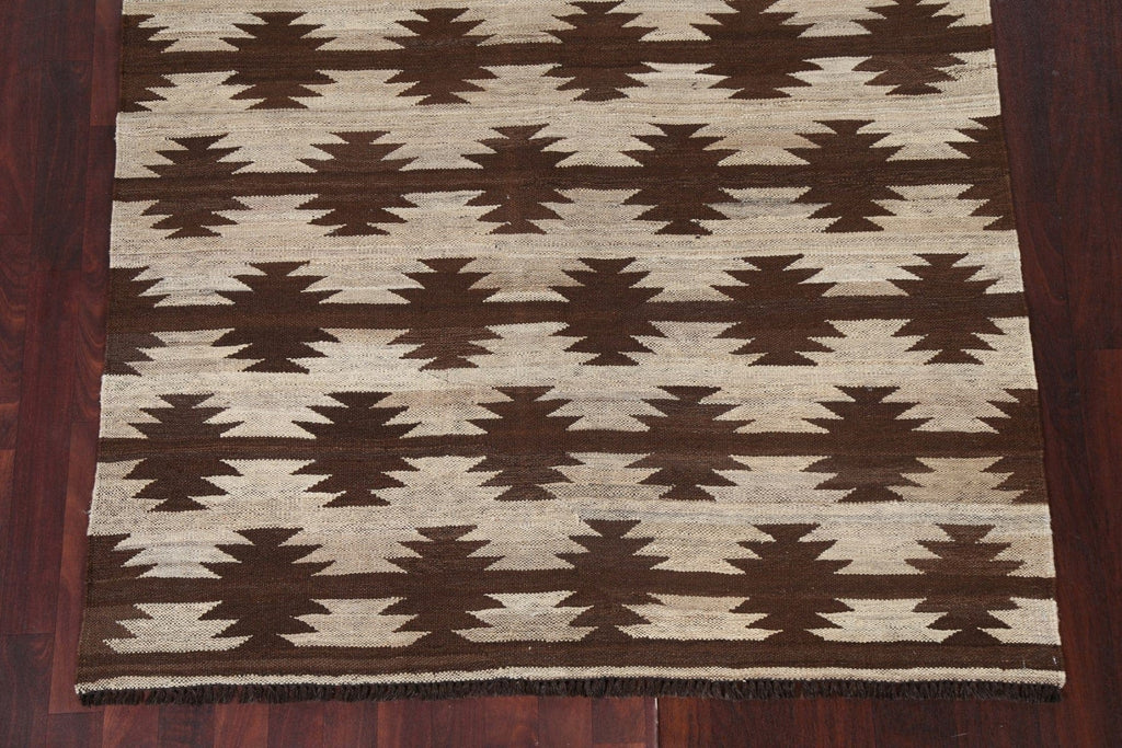 Flat-Woven Kilim Natural Dye Wool Area Rug 5x6