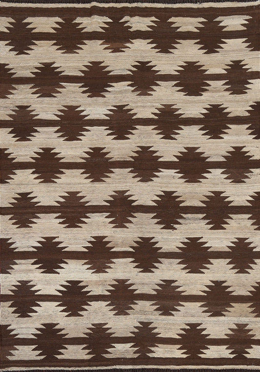 Flat-Woven Kilim Natural Dye Wool Area Rug 5x6