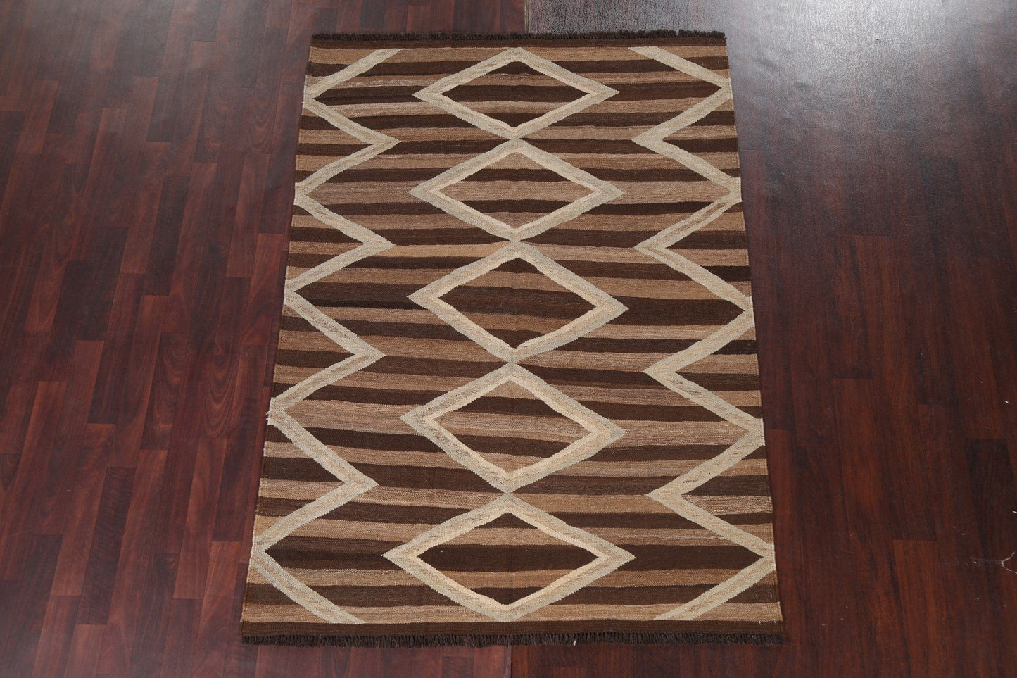 Flat-Woven Kilim Natural Dye Wool Area Rug 5x7