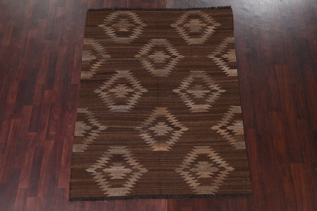 Flat-Woven Kilim Natural Dye Area Rug 5x6