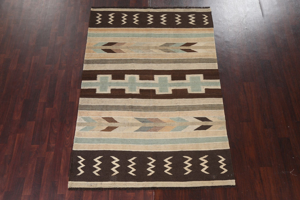 Flat-Woven Kilim Natural Dye Wool Area Rug 5x8