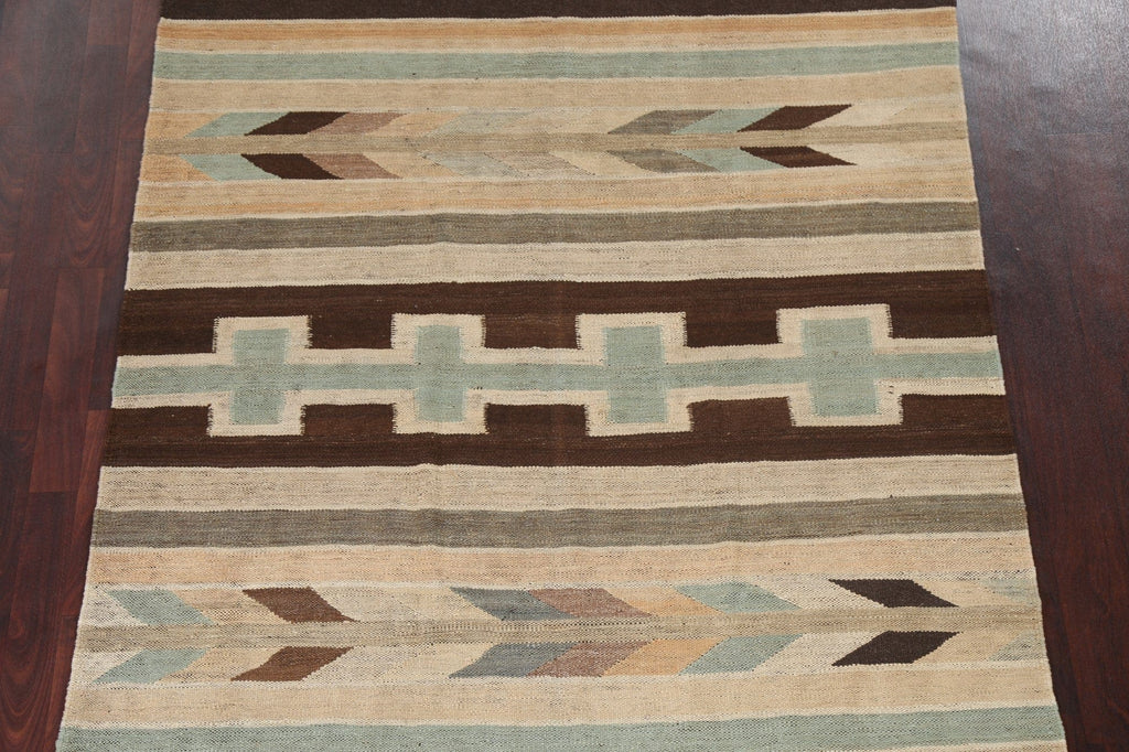 Flat-Woven Kilim Natural Dye Wool Area Rug 5x8