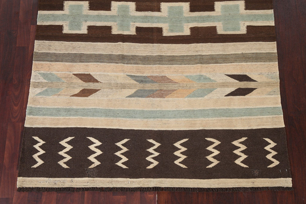 Flat-Woven Kilim Natural Dye Wool Area Rug 5x8