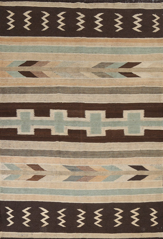 Flat-Woven Kilim Natural Dye Wool Area Rug 5x8