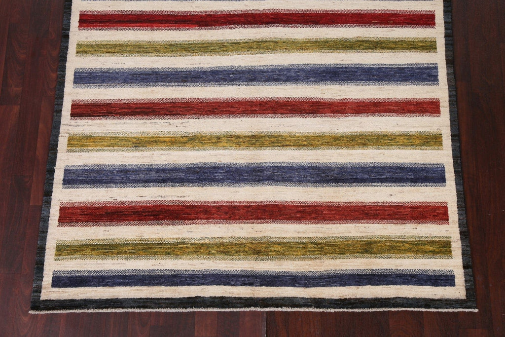 Modern Striped Gabbeh Persian Area Rug 5x8