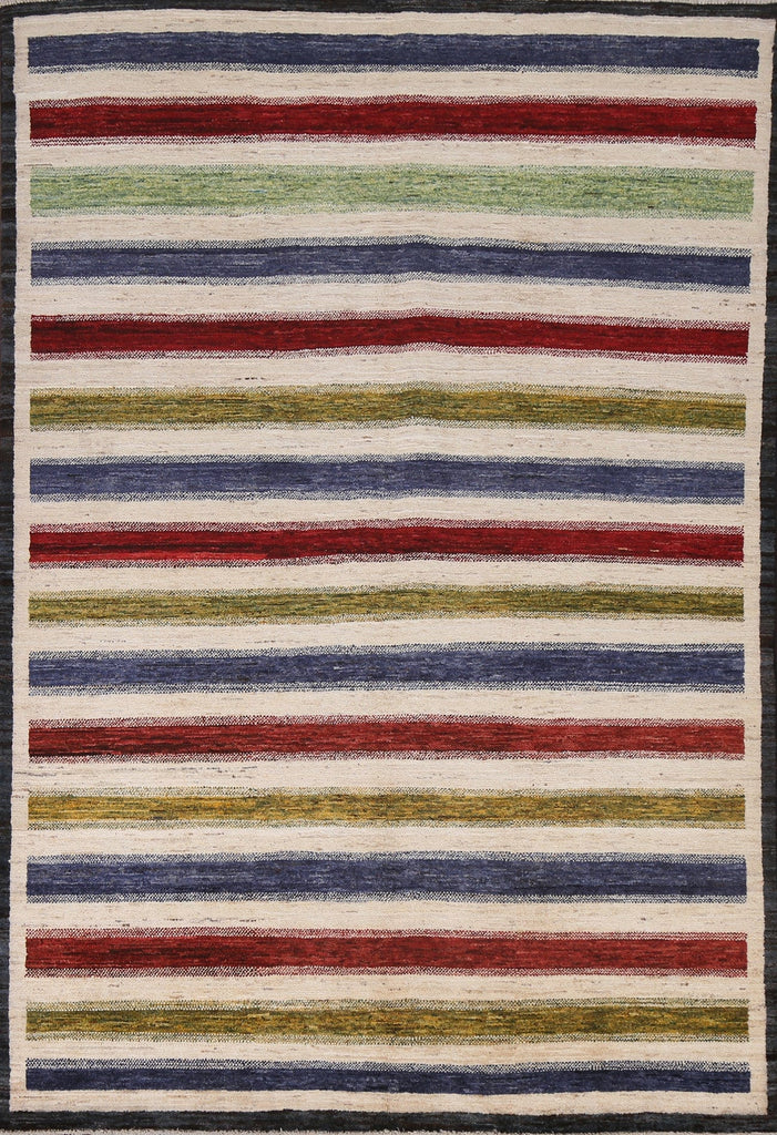 Modern Striped Gabbeh Persian Area Rug 5x8