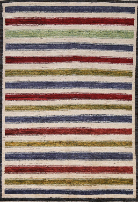 Modern Striped Gabbeh Persian Area Rug 5x8