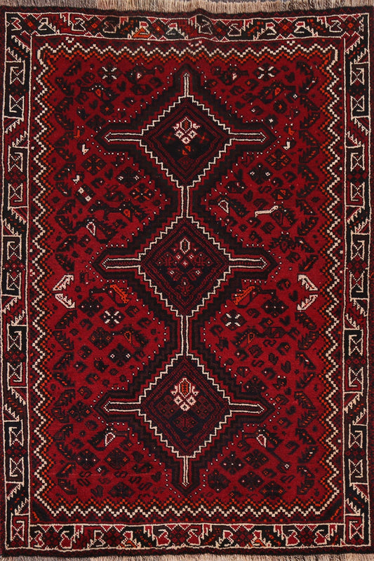 Tribal Red Qashqai Persian Area Rug 5x8