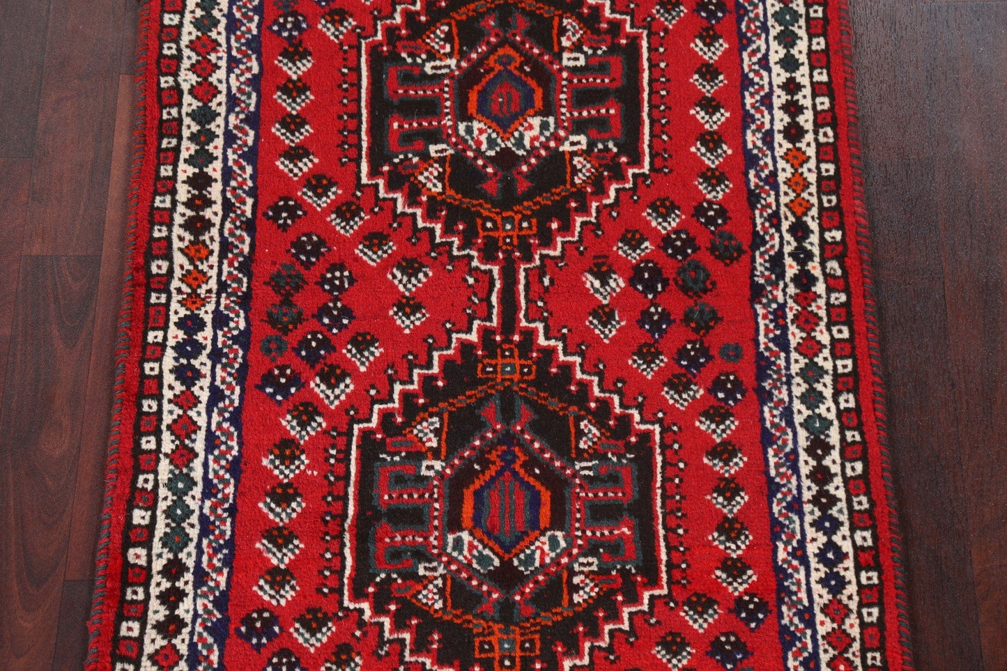 Geometric Red Shiraz Persian Wool Rug 3x4