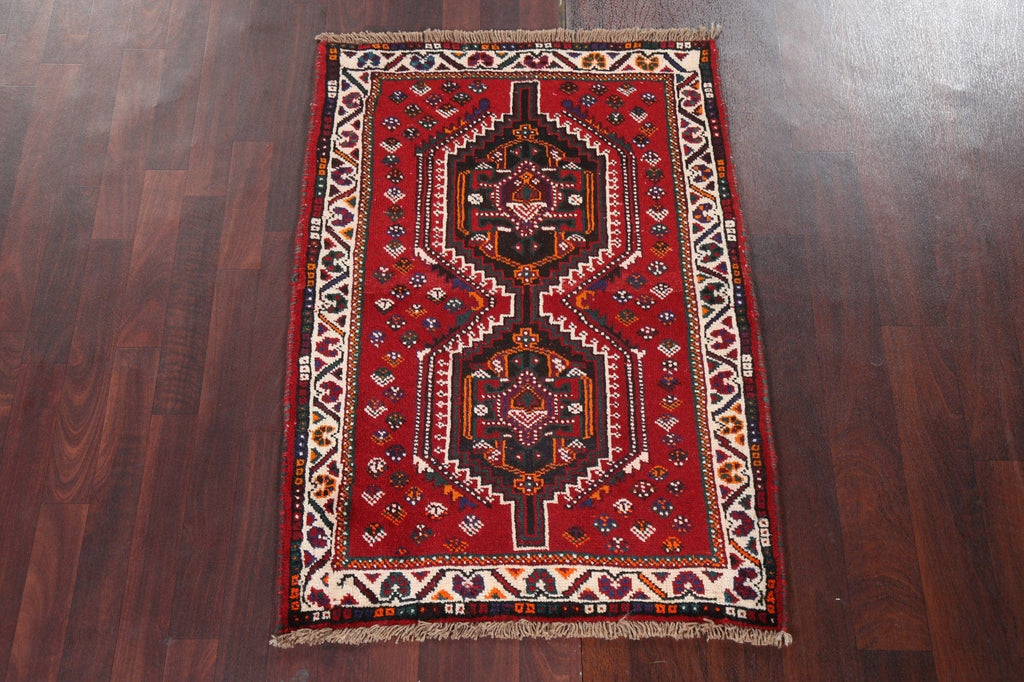 Geometric Red Shiraz Persian Wool Rug 3x4